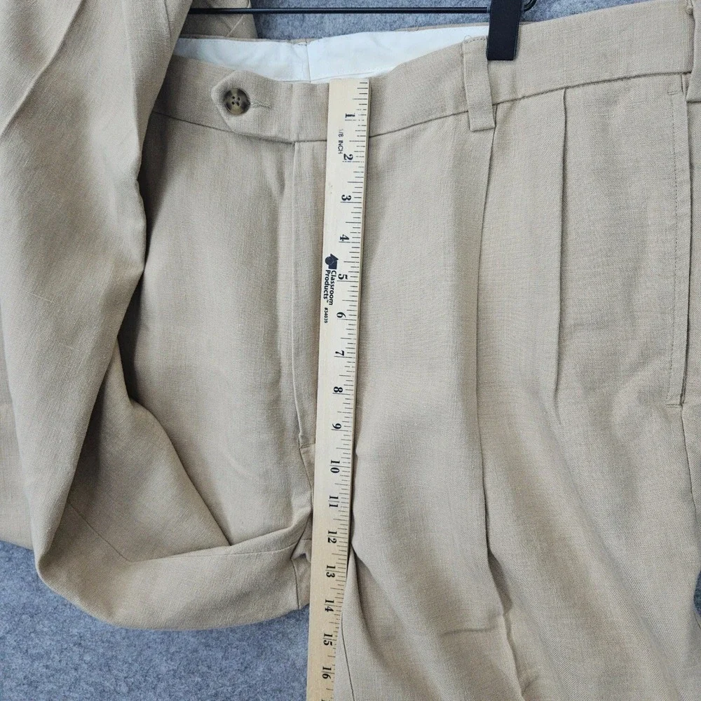 Jos A Bank Pants Men's 38x29 Beige 100% Linen Pleated Traveler's Collection